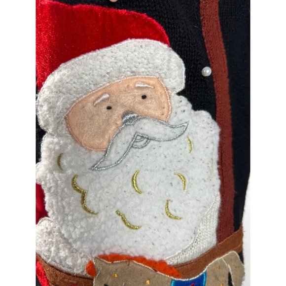 Hampshire Studio Christmas Holiday Cardigan Sm Blk Santa 55% Ramie, 45% Cotton - Picture 6 of 16